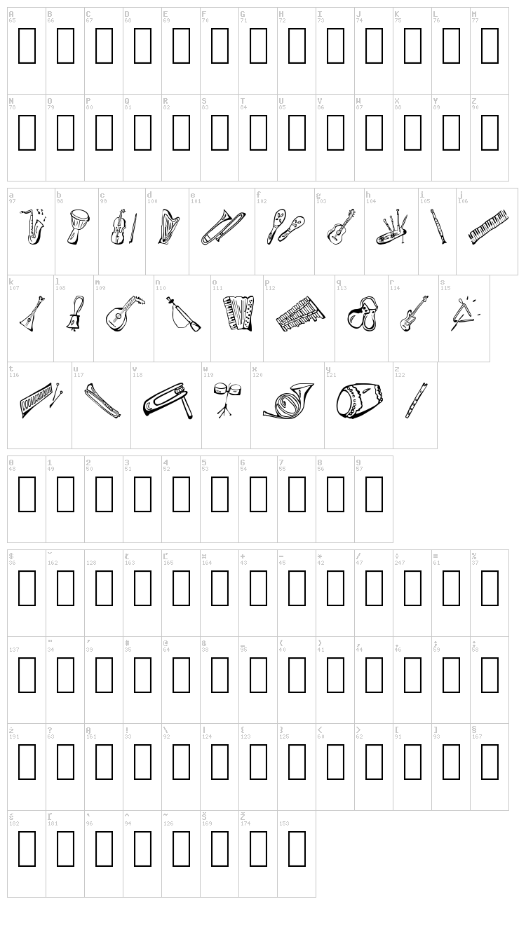 Music for a while font map