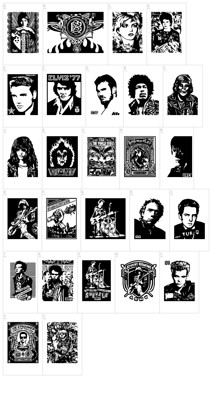 Obey Rockers font map
