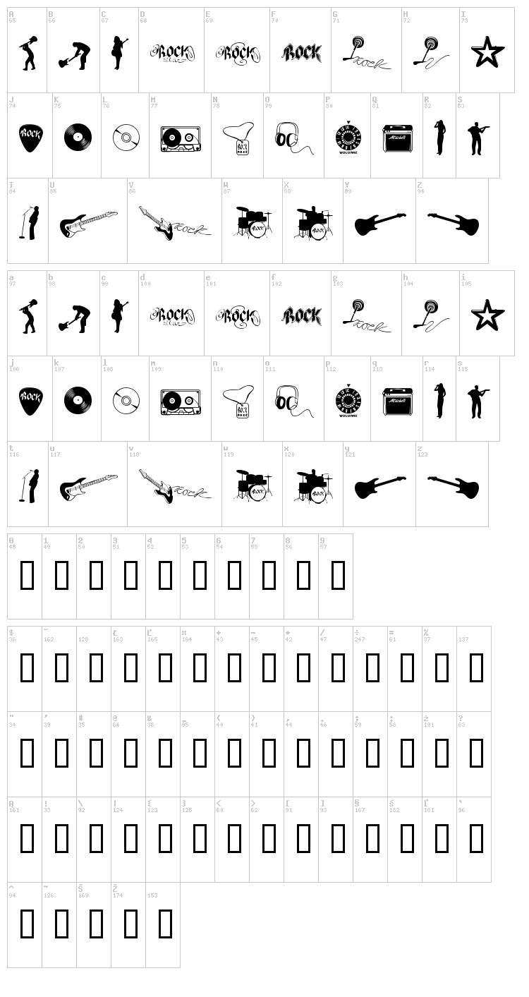 Rock Star font map