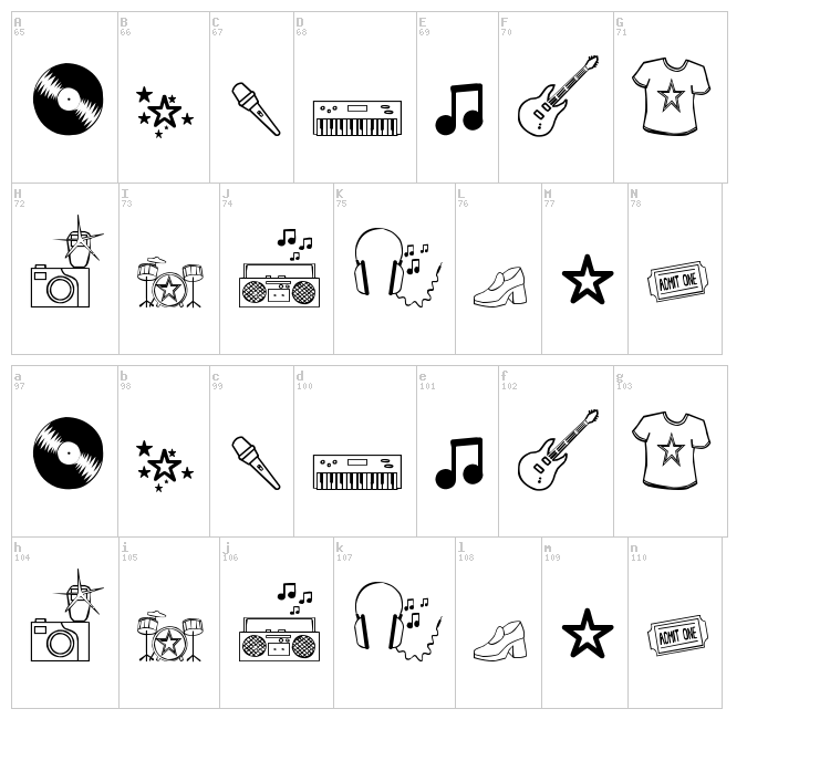 Rock Star font map