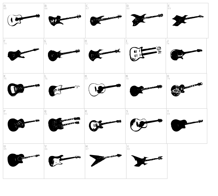 Screaming Guitar font map