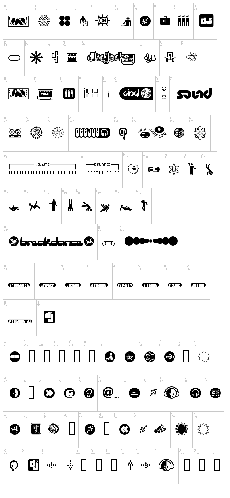 Superstar DJ font map