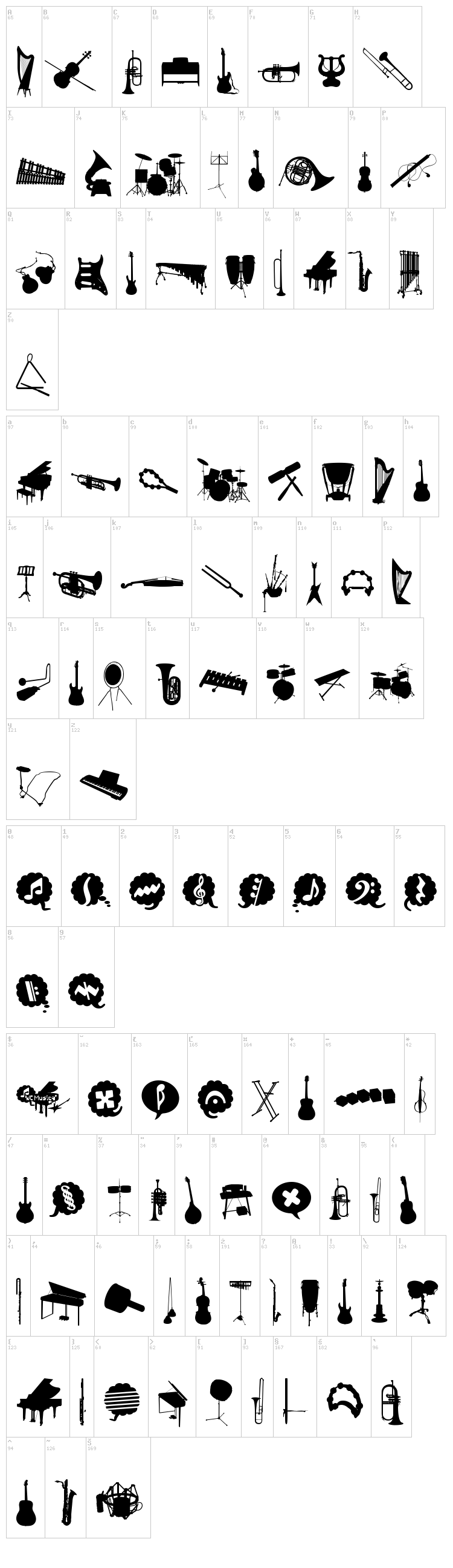 WC Musica Bta font map