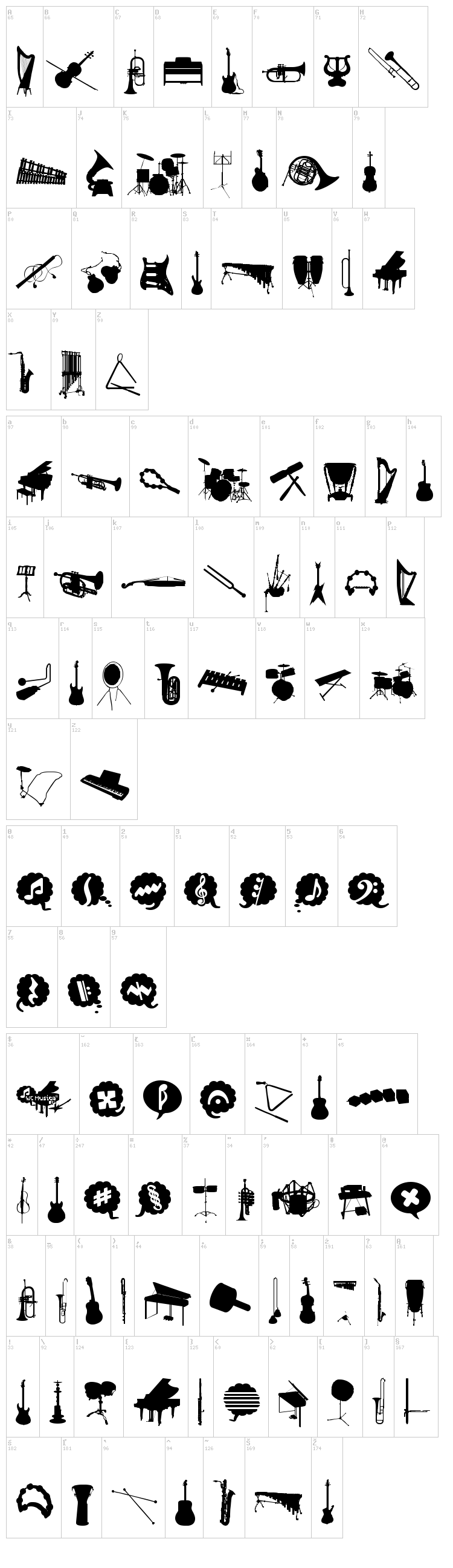 WC Musica Bta font map