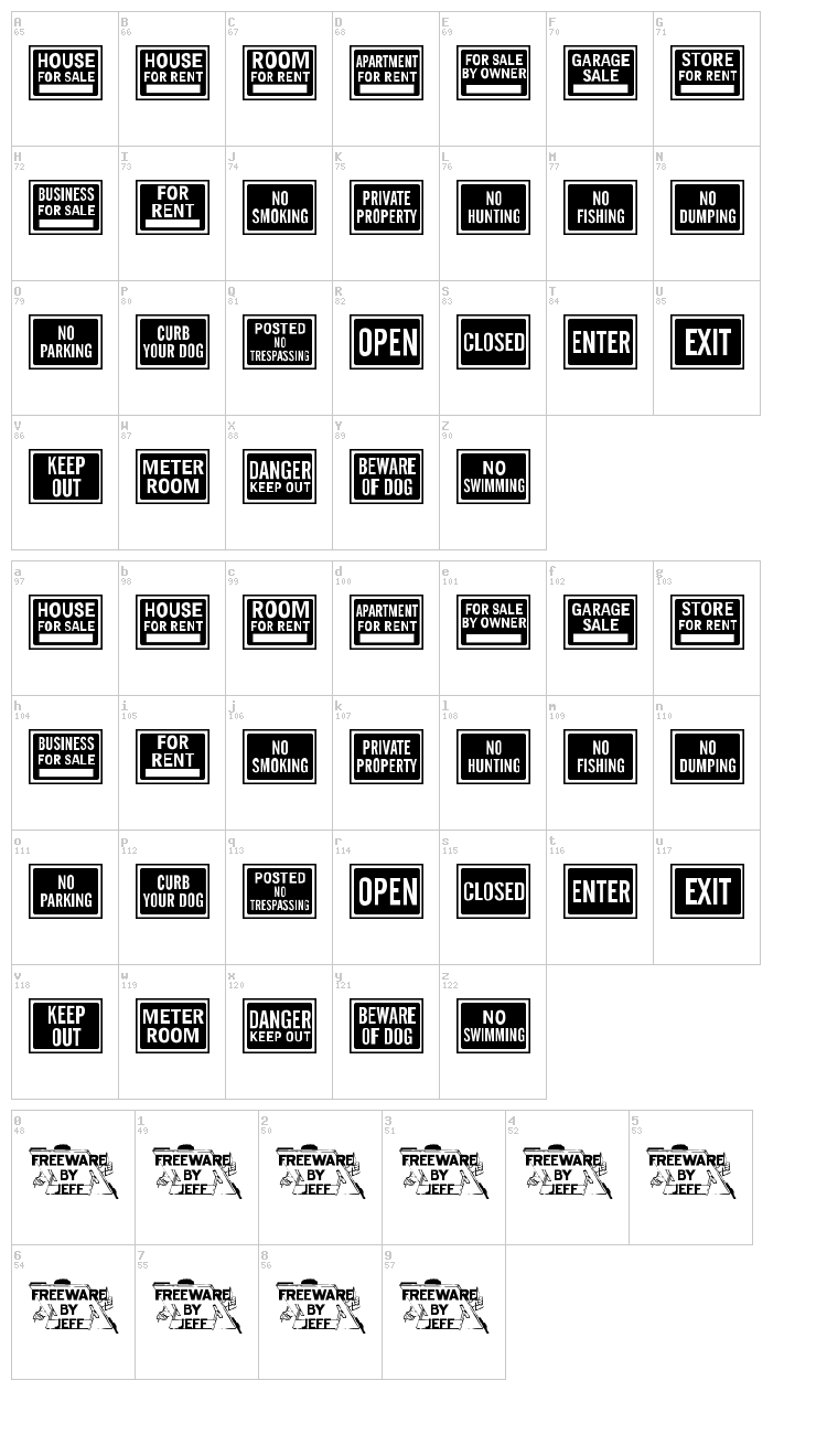 All Purpose Signs JL font map