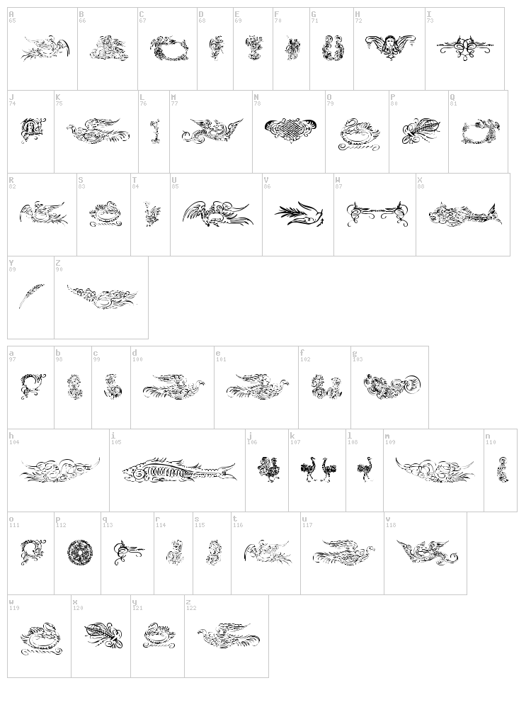 Aprendiz Caligrafico font map