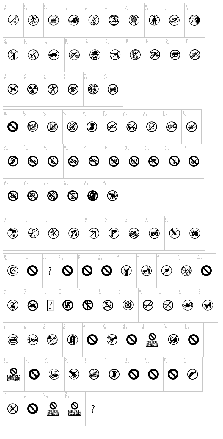 Banned World font map