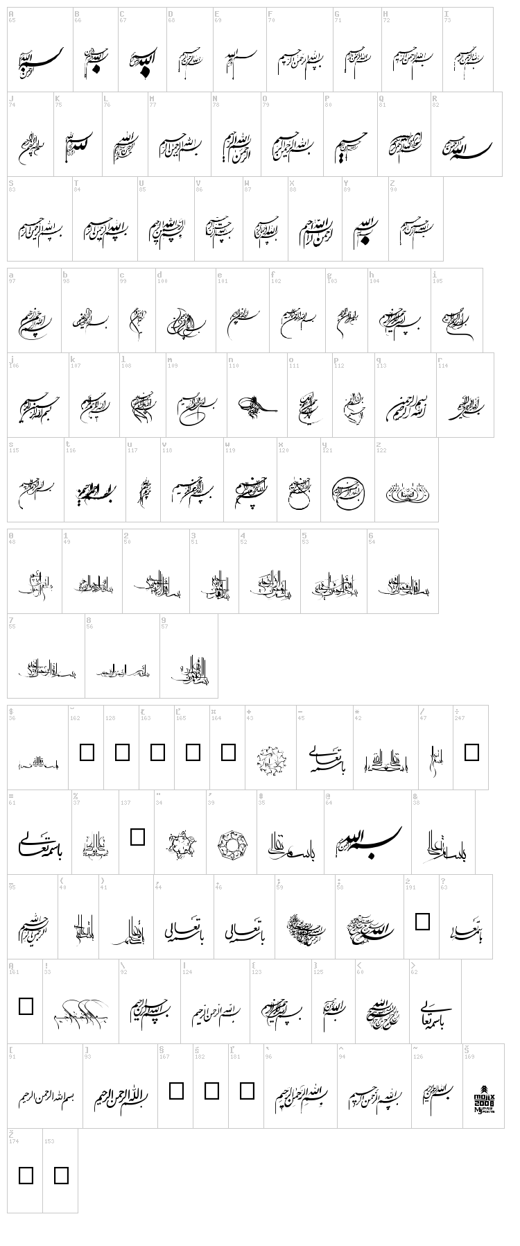 Besmellah 1 font map