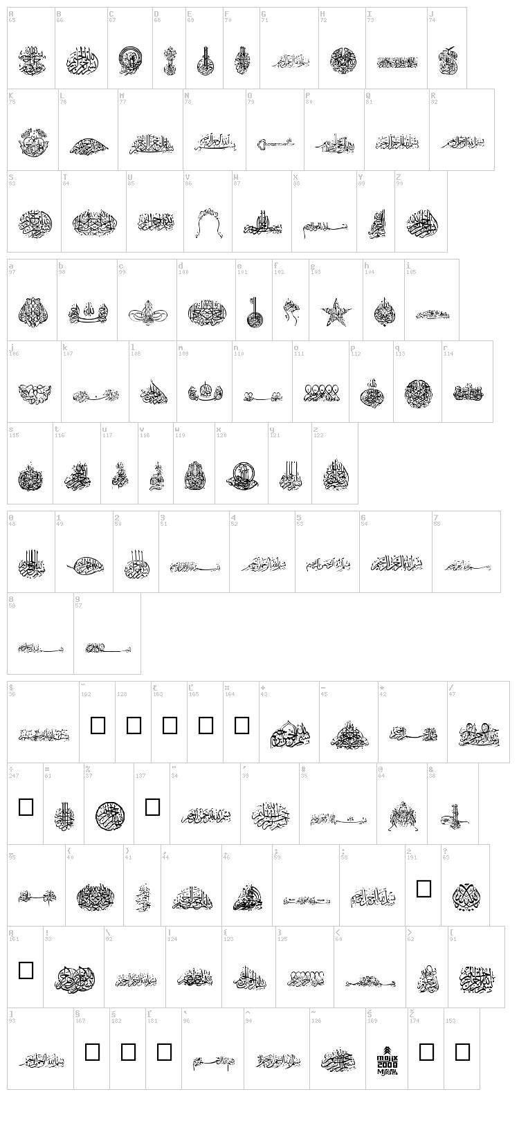 Besmellah 1 font map