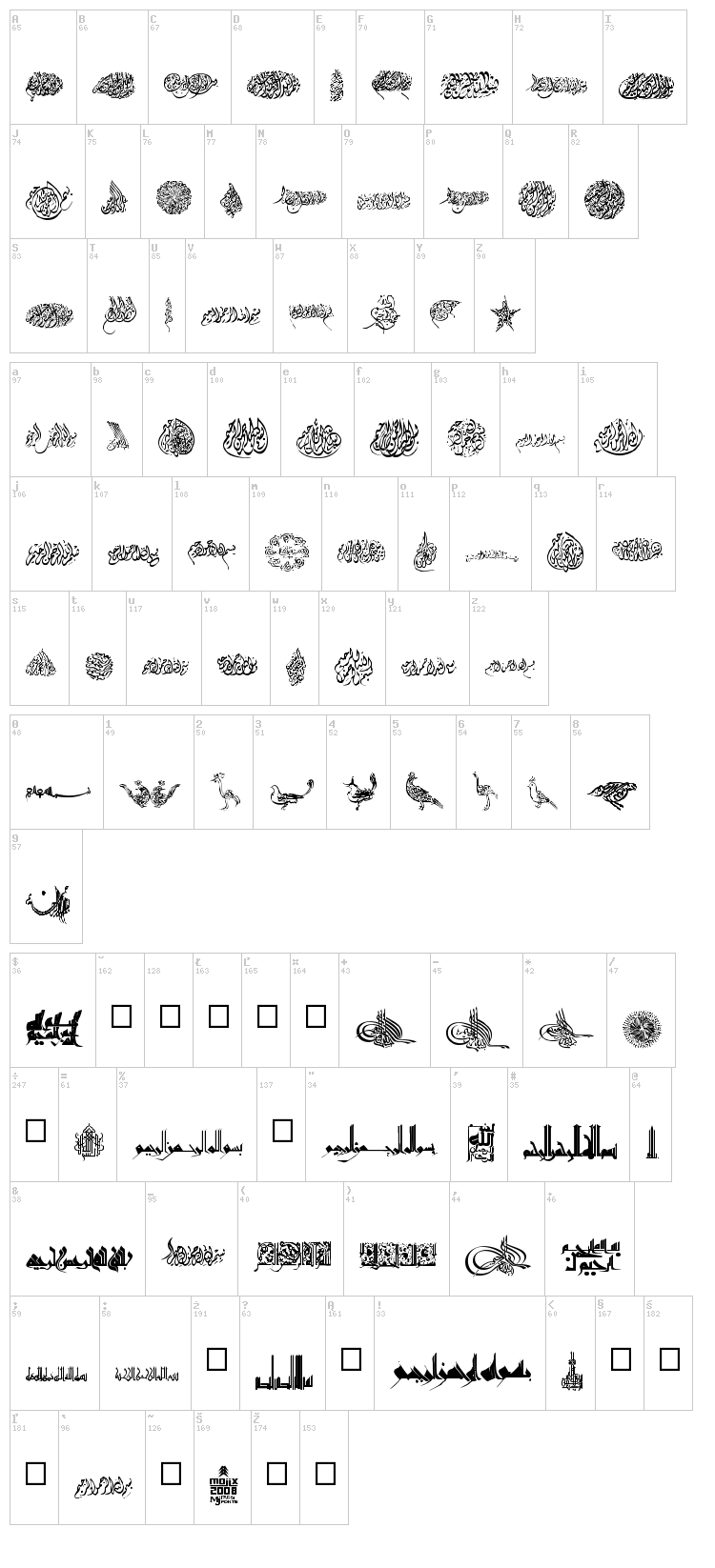 Besmellah 1 font map