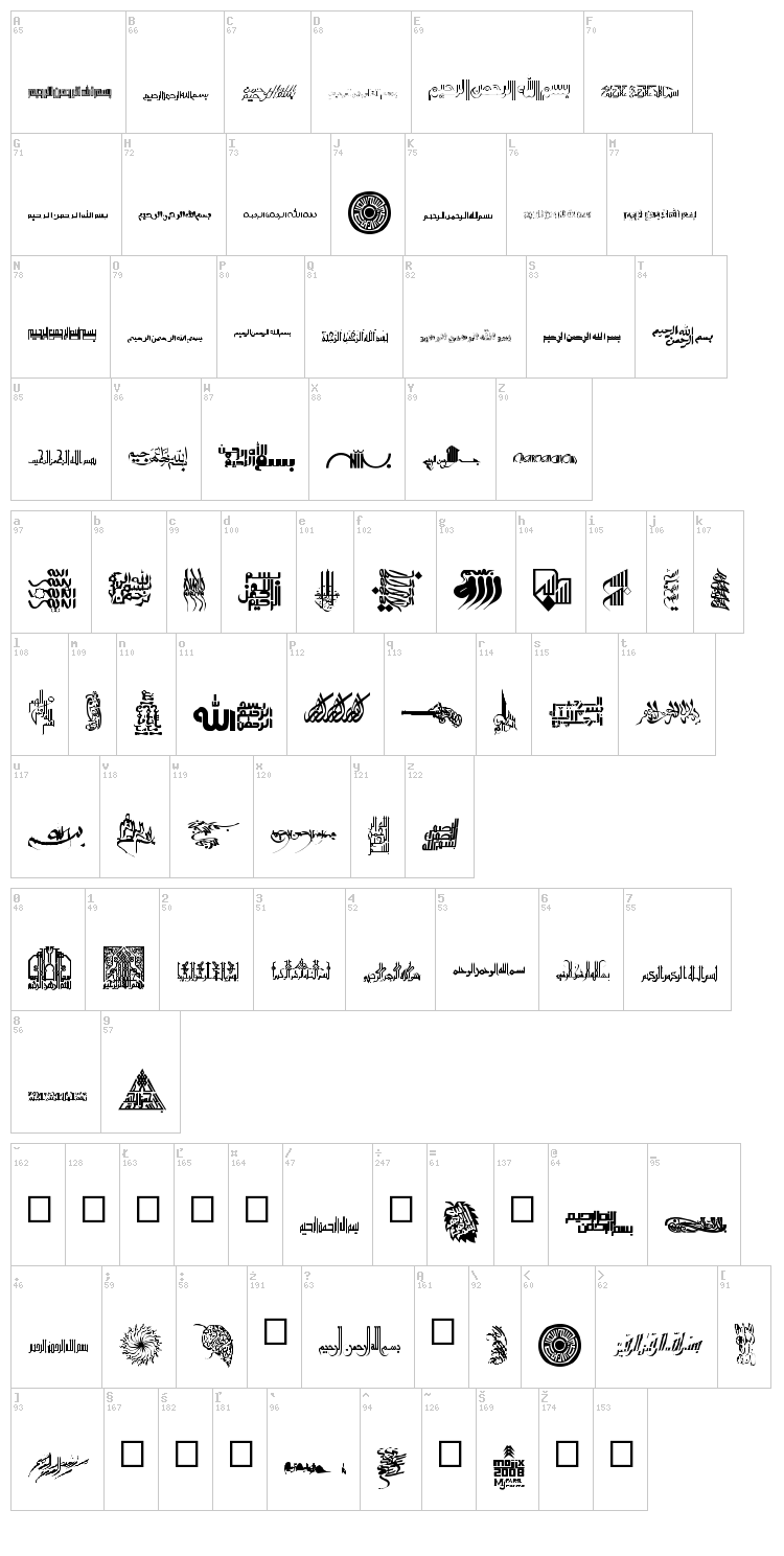 Besmellah 1 font map