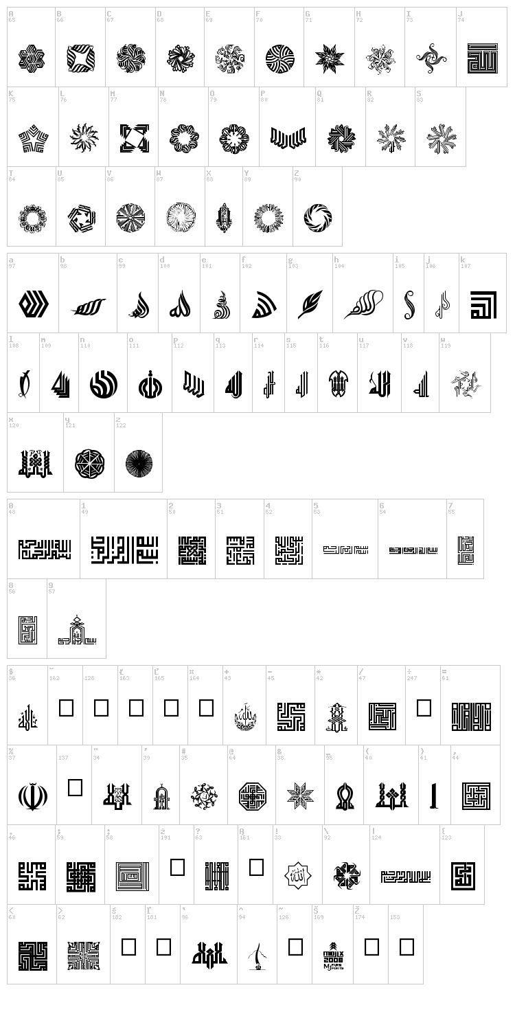 Besmellah 1 font map