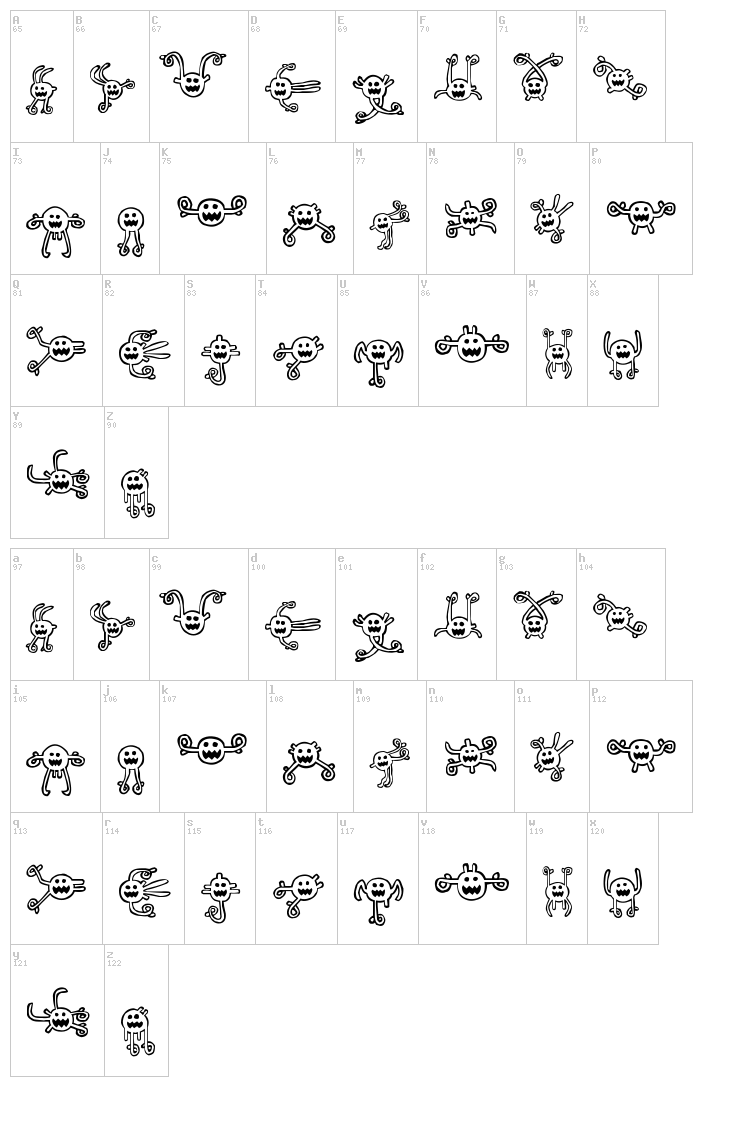 Between my ears font map