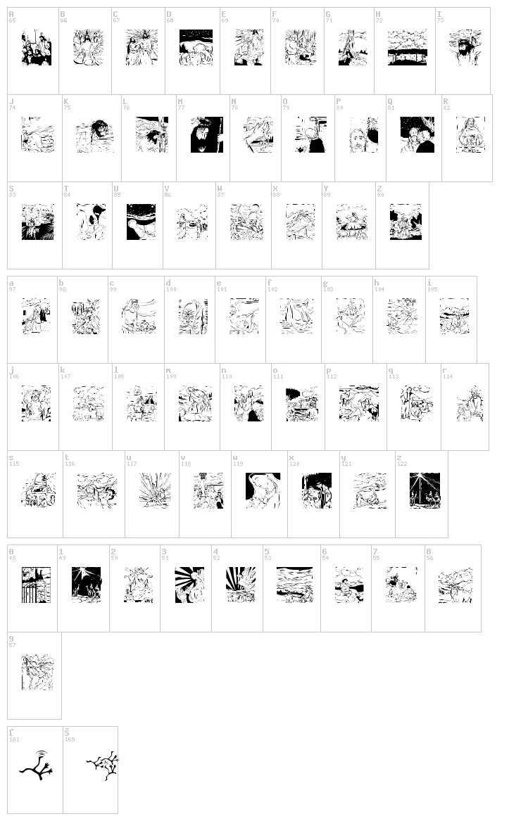 Biblish Pictures font map