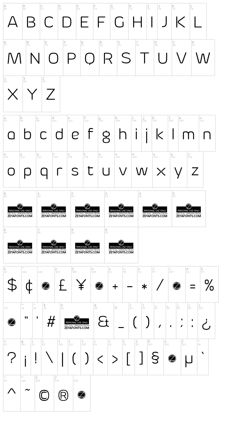 Byom Icons font map