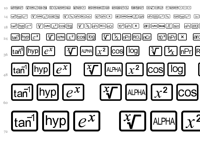 CalcHux font waterfall