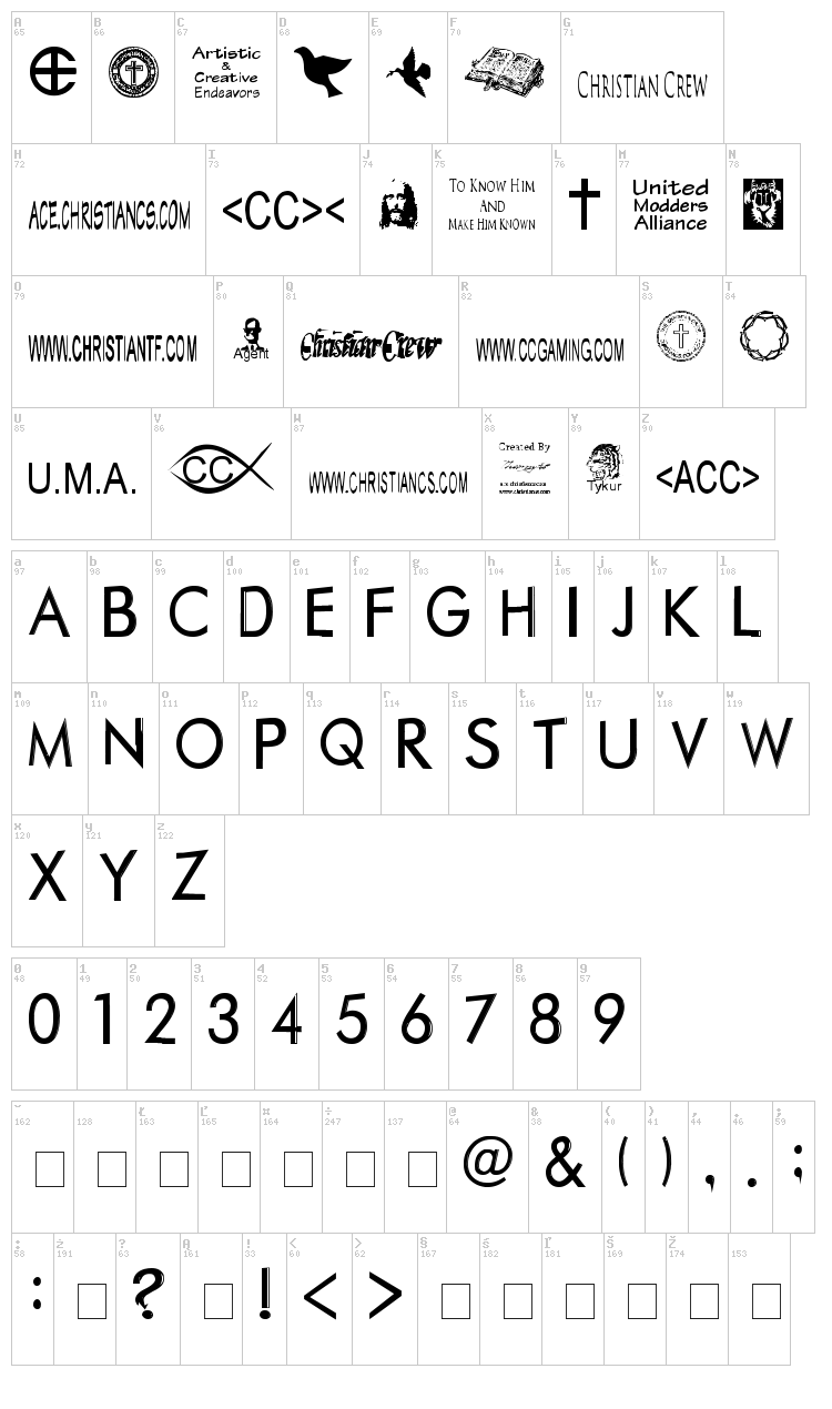 Christian Crew font map