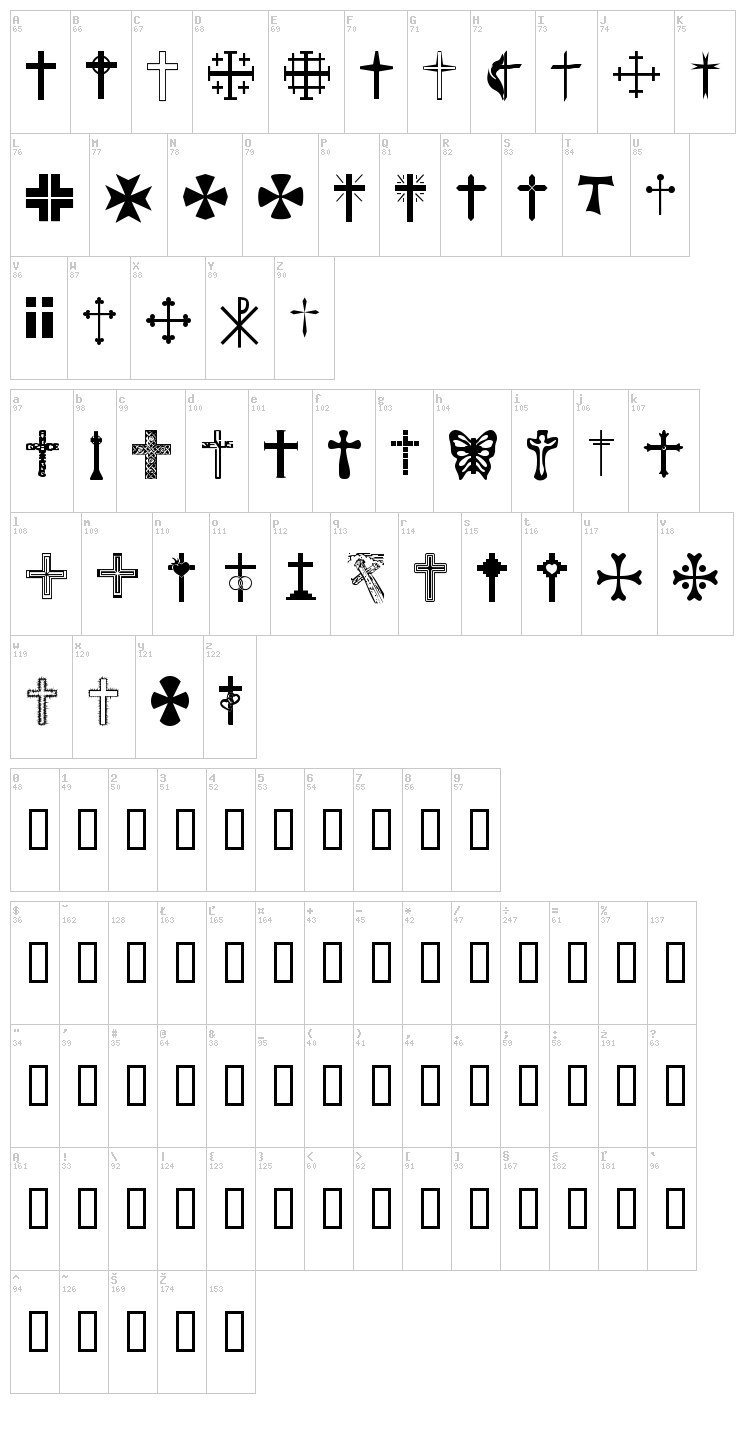 Christian Crosses font map