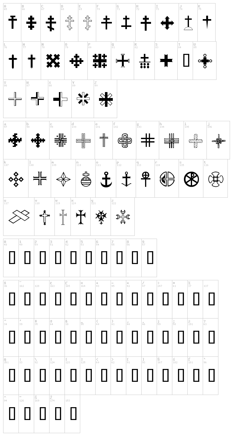 Christian Crosses font map
