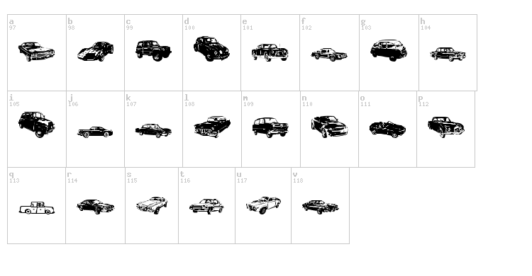 DJ Autocar font map