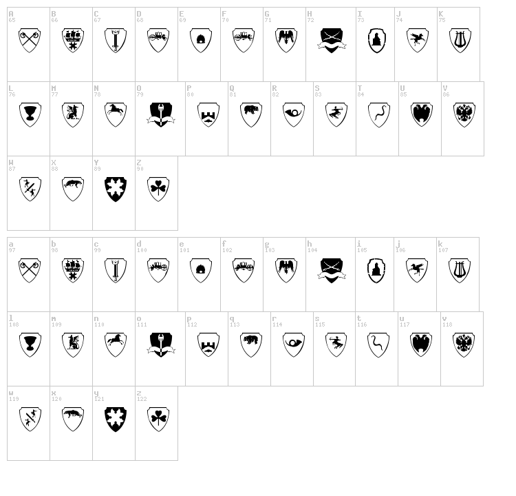 Easy Heraldics font map