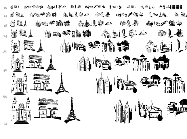 Famous Buildings font waterfall