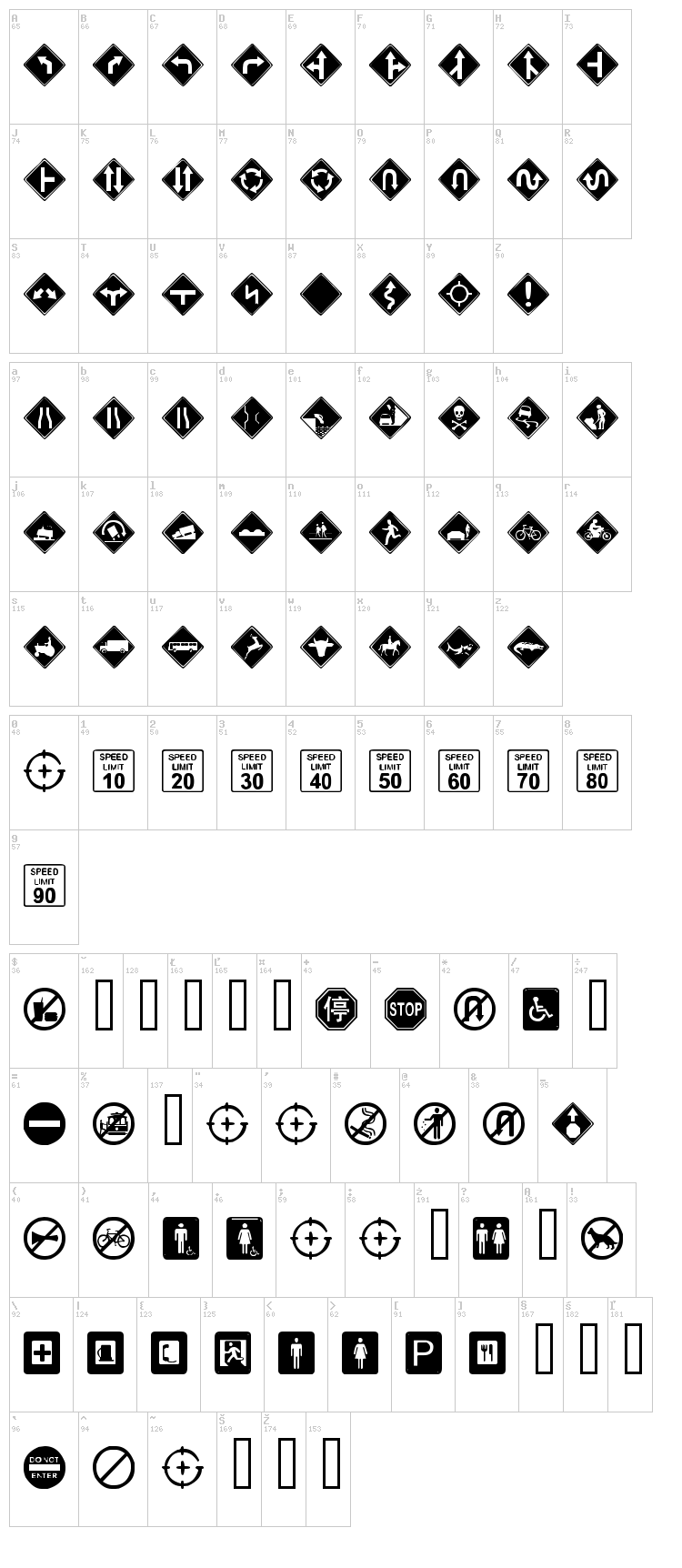 GG SignDings font map