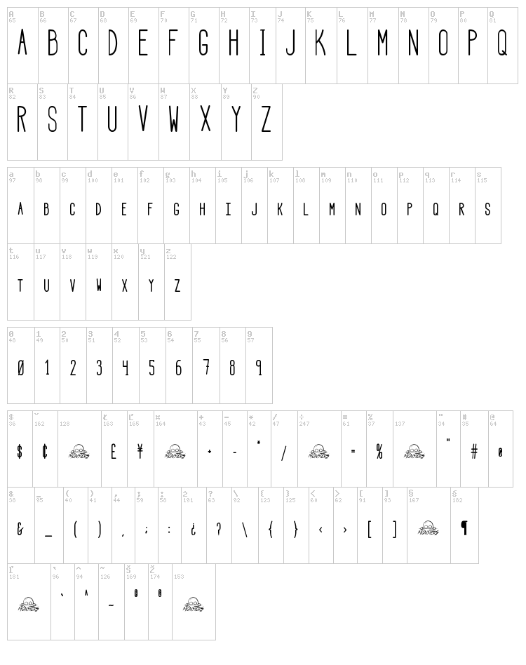 HBM Serenity Symbolism font map