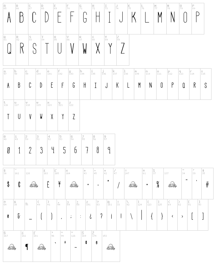 HBM Serenity Symbolism font map