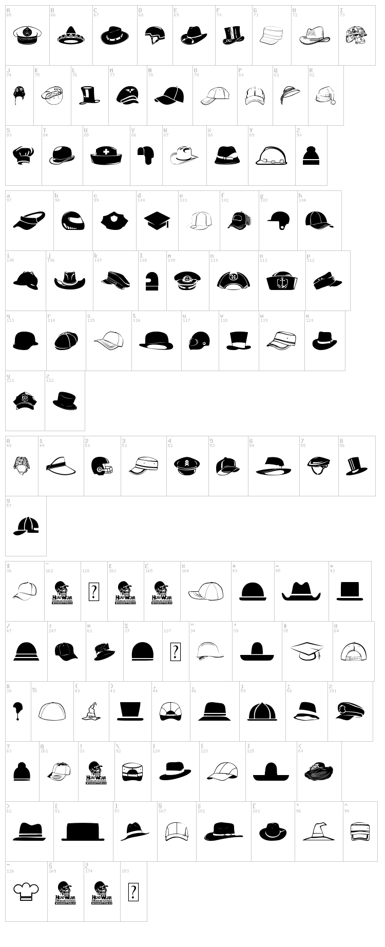 HeadWear font map
