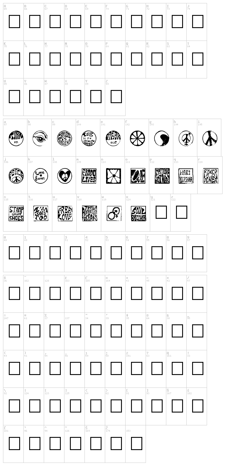 Hippy Stamps font map