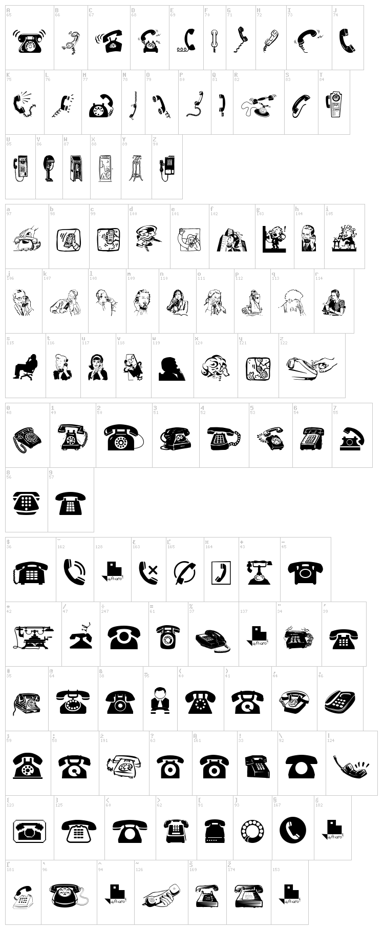 I Am Telefono font map