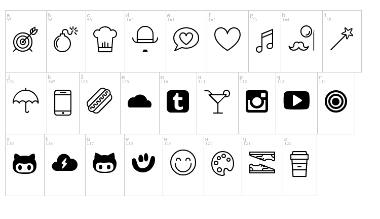 Let me take a selfie font map