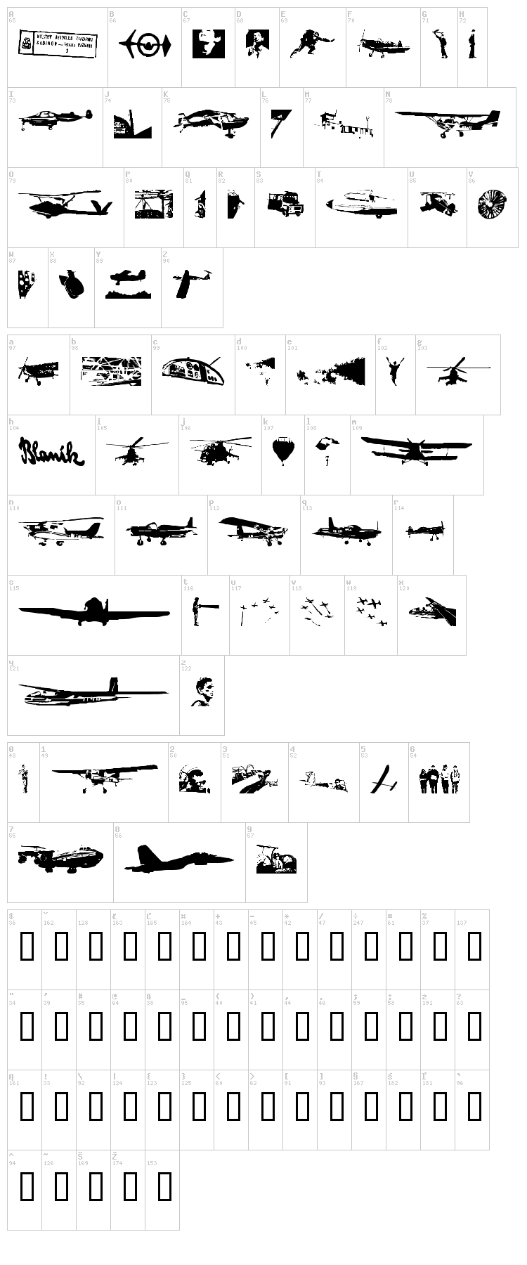 Letsikovy Flashtrace font map