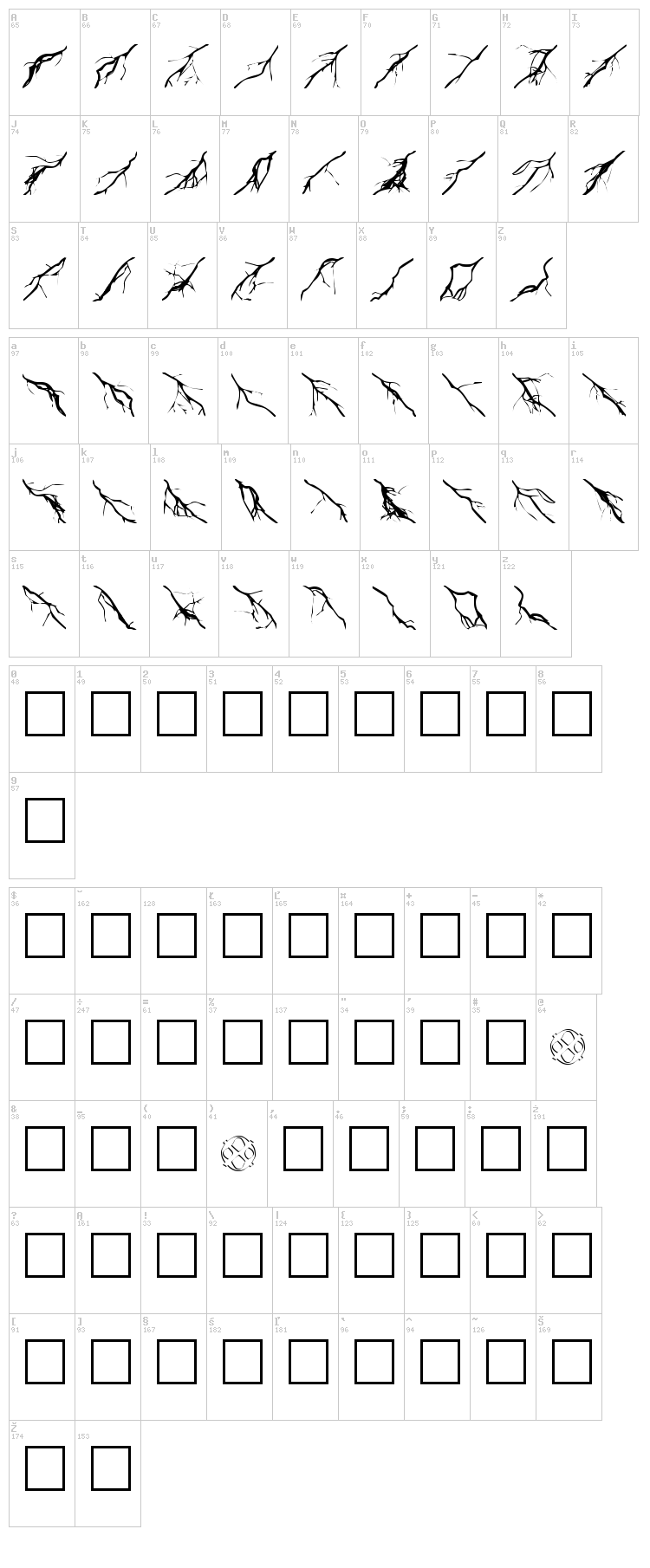 Lightning Bolts font map