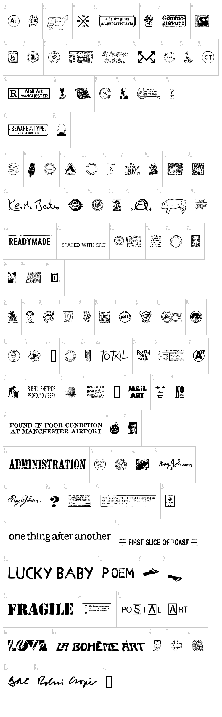 MailArt Graphics font map