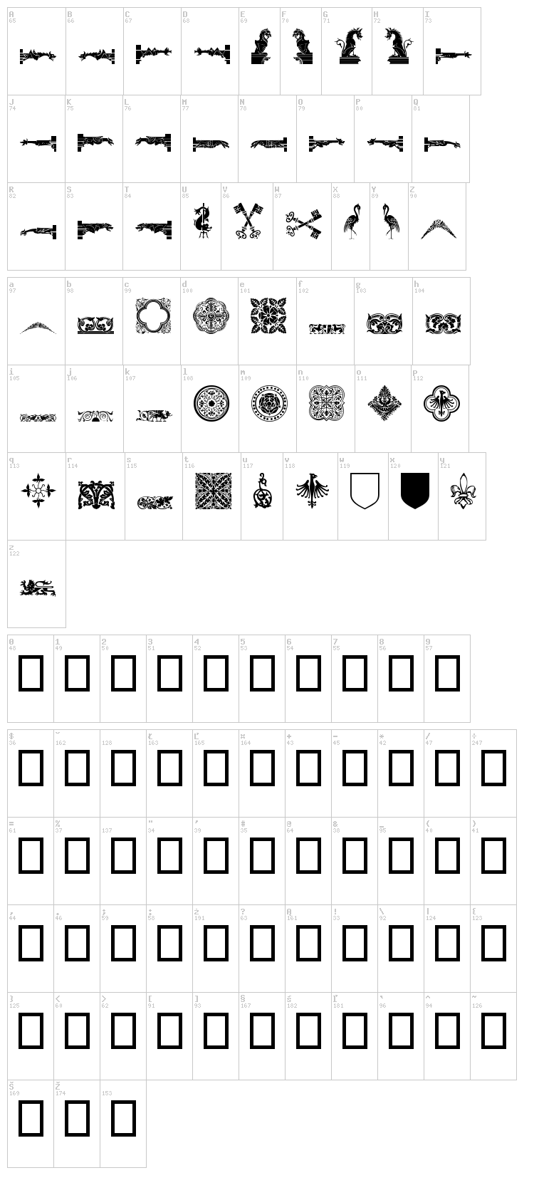 Medieval Dingbats font map