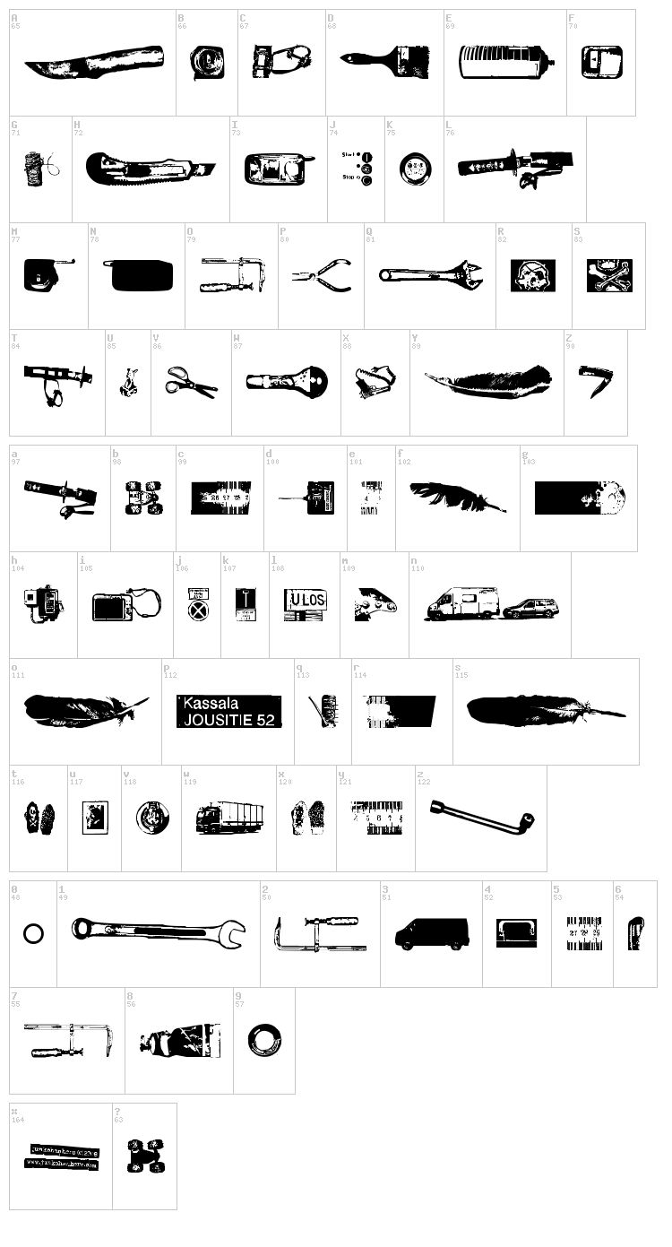 Melkein Aito Kopio font map