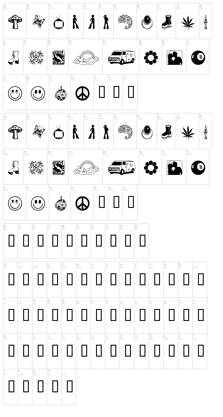 My 70s Dings font map