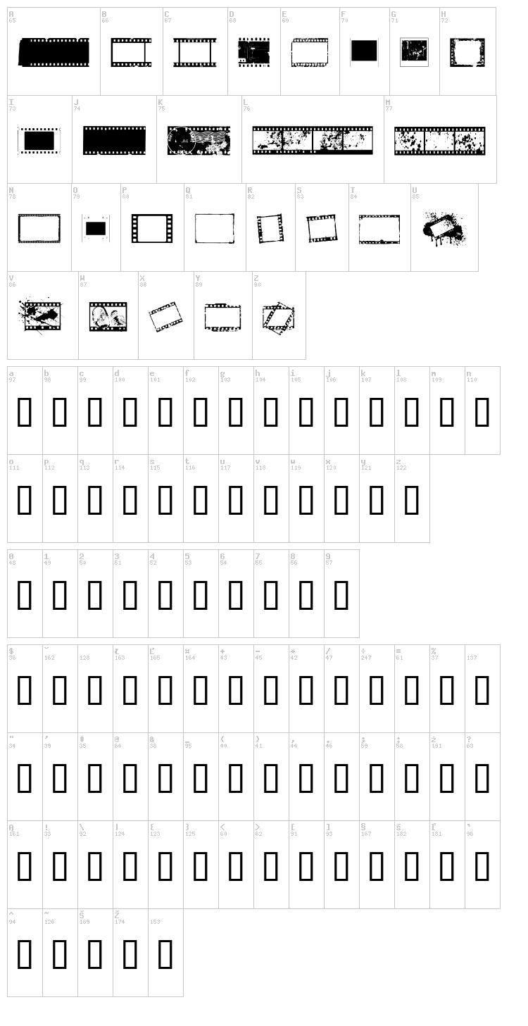 Negative Film font map
