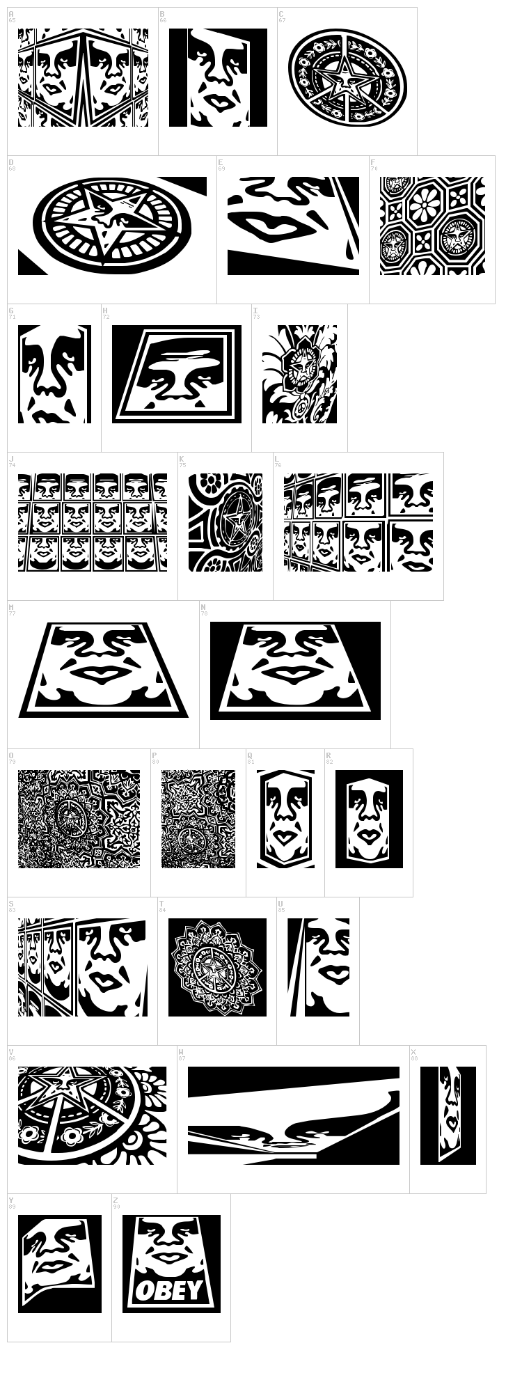 Obey Series 1 font map