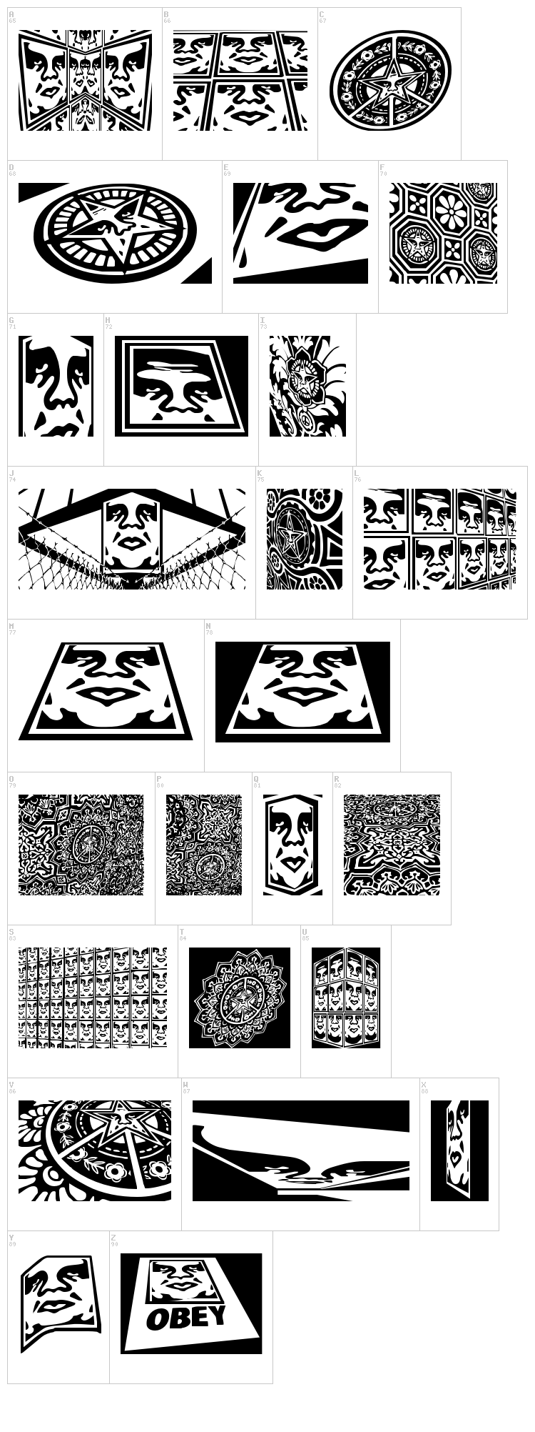 Obey Series 1 font map