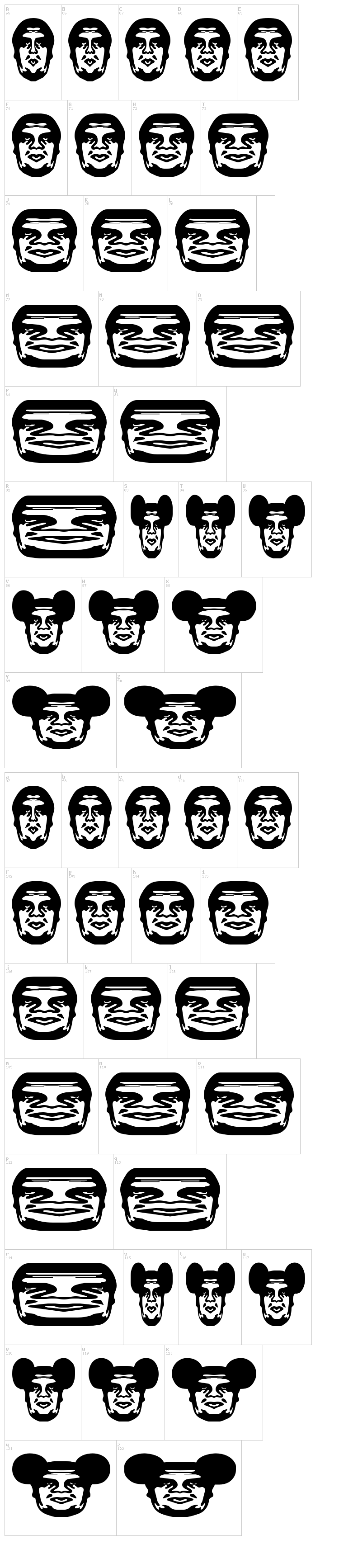 Obey Series 1 font map
