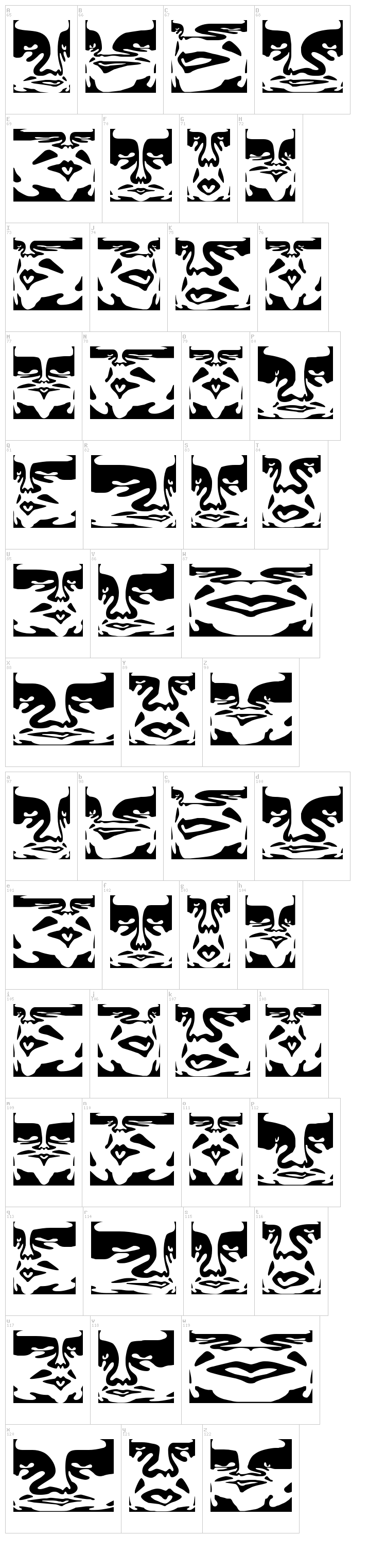 Obey Series 1 font map