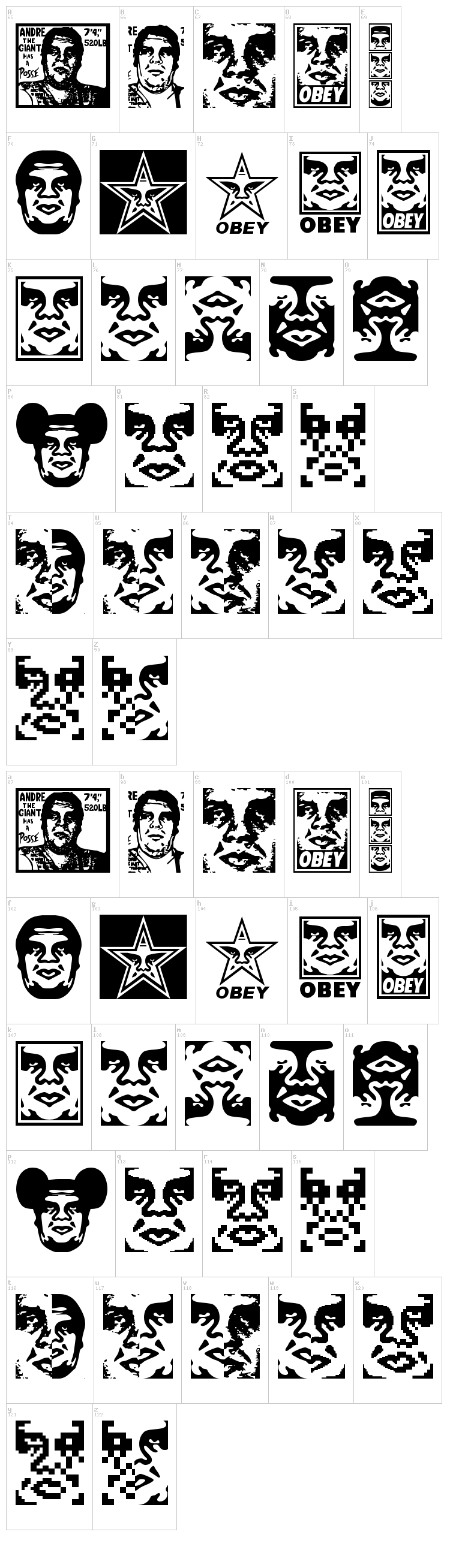 Obey Series 1 font map