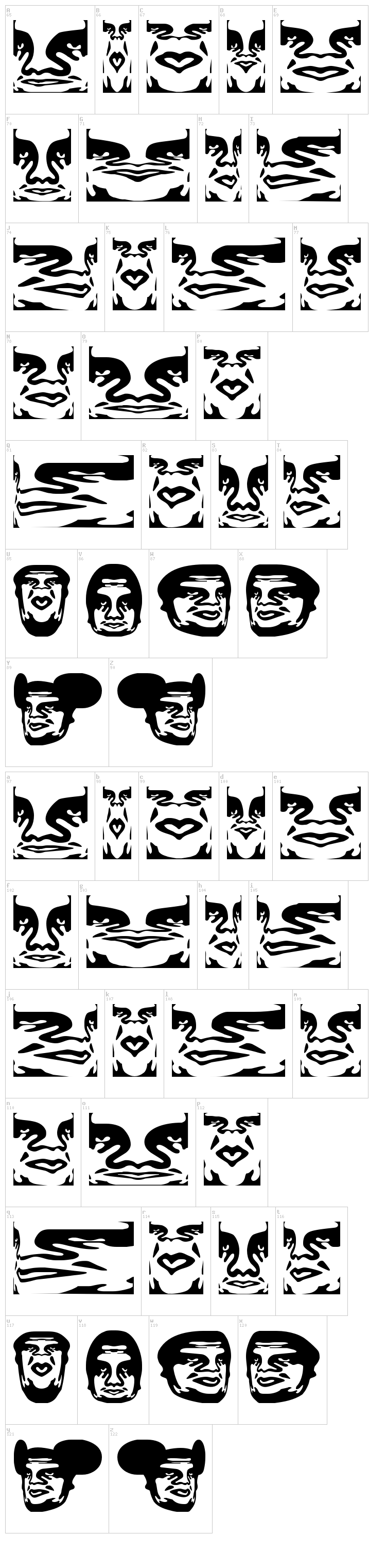Obey Series 1 font map
