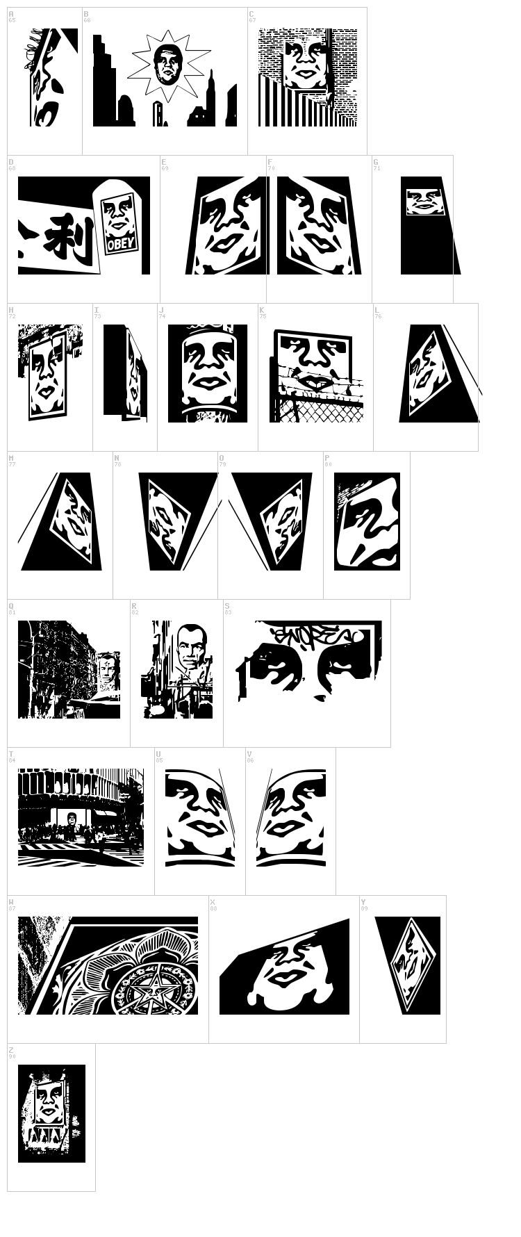 Obey Series 1 font map