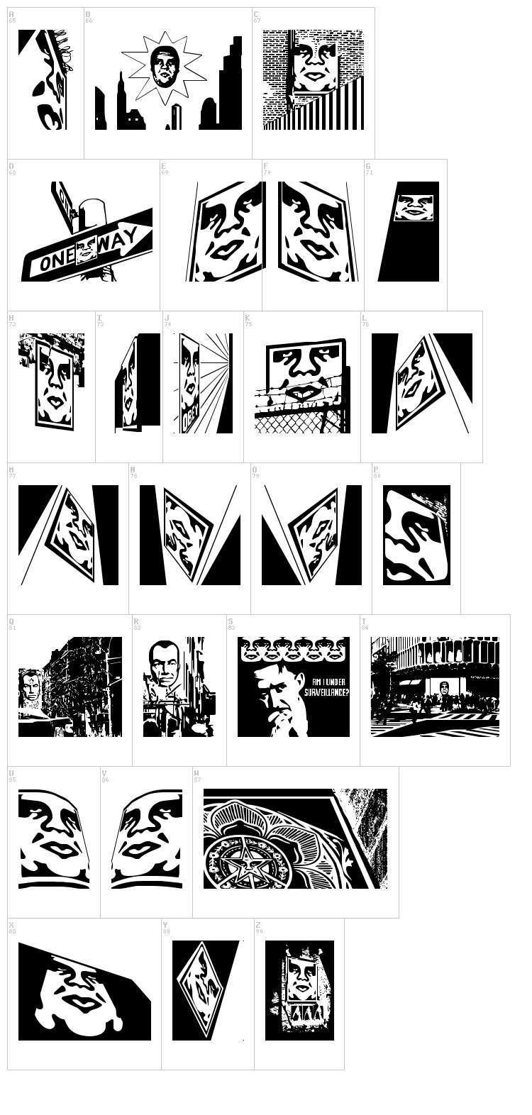 Obey Series 1 font map