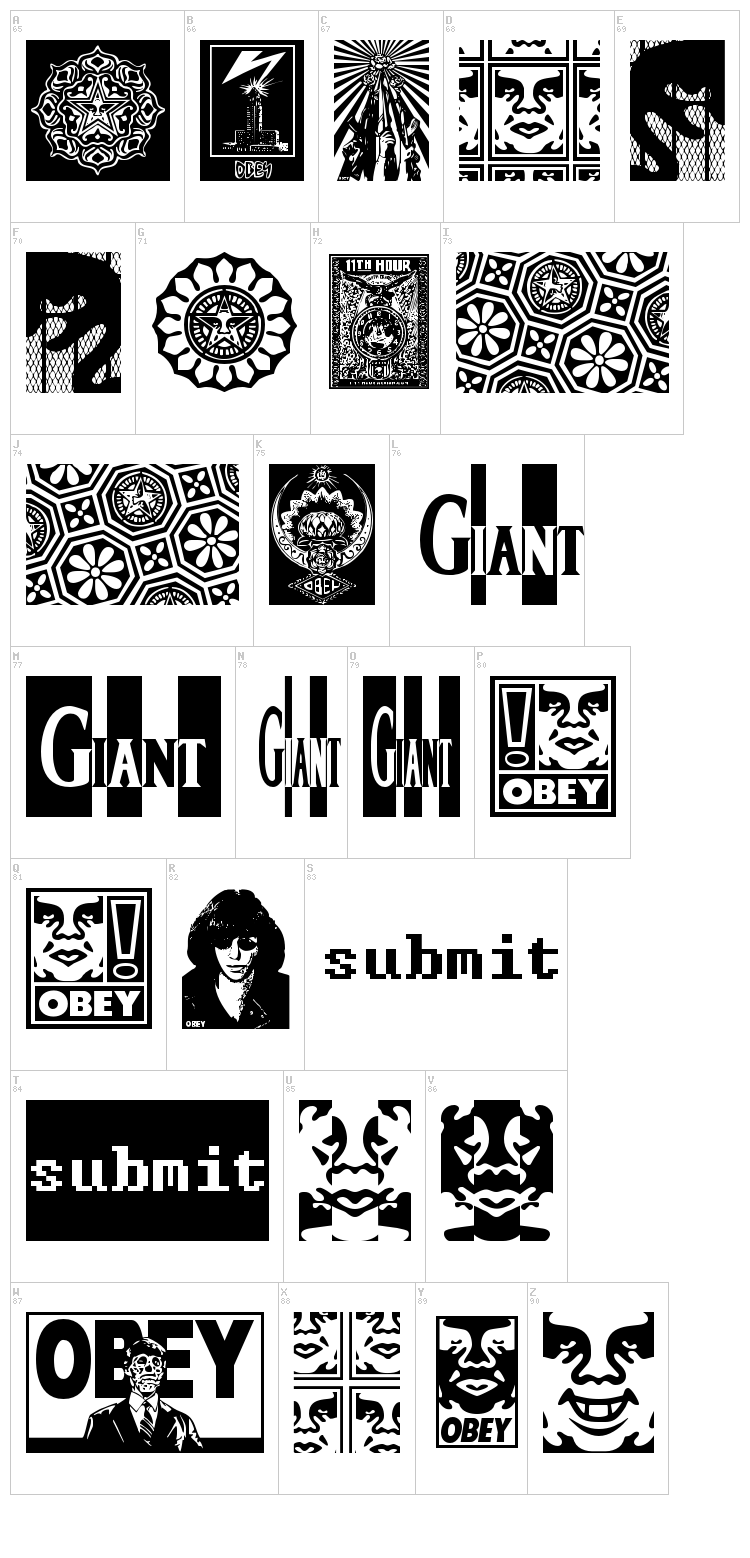 Obey Series 2 font map