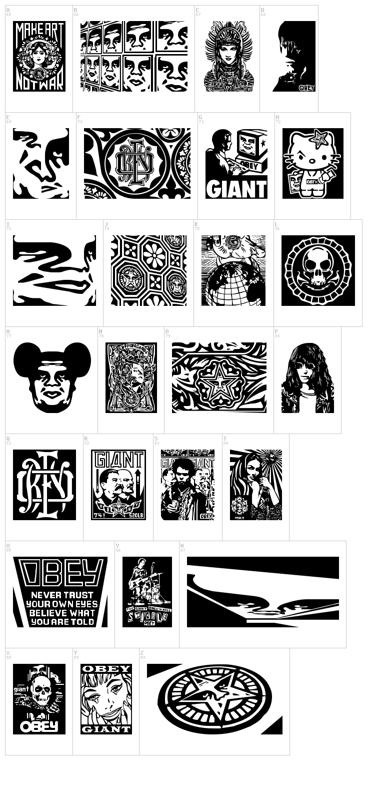 Obey Series 2 font map